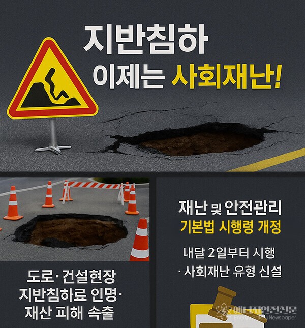 정부, 지반침하 ‘사회재난’으로 규정…국토교통부가 관리 주관